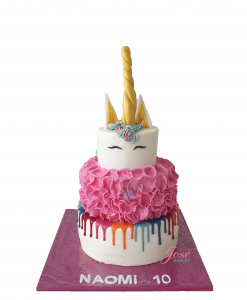 Eenhoorn taart ruffles en drip 21 personen